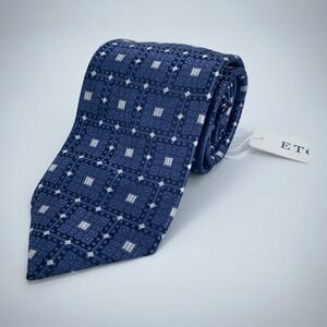 Eton Tie Mens One Size Gray Blue White Patterned Silk Necktie Italy Made‎